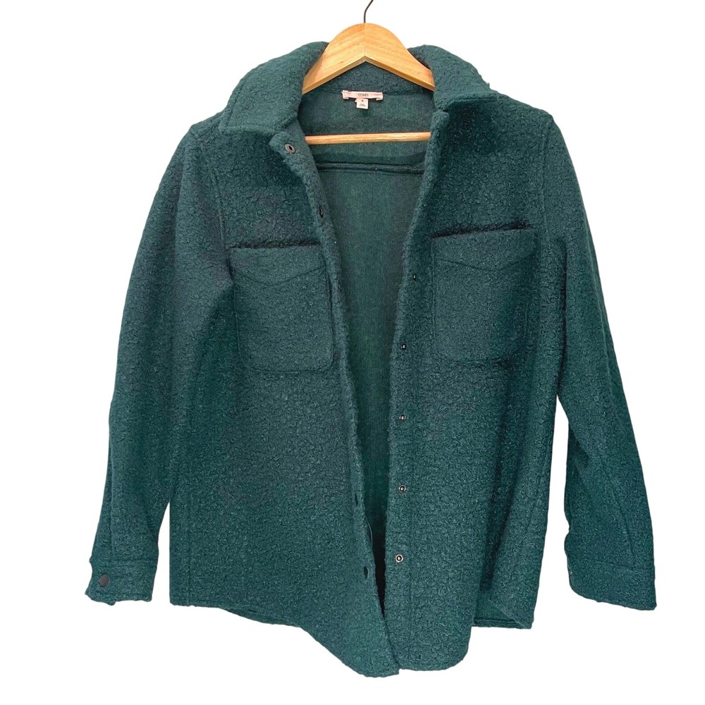 Como Vintage Green Boucle Shacket Shirt‎ Jacket Button Front Size Small Cozy